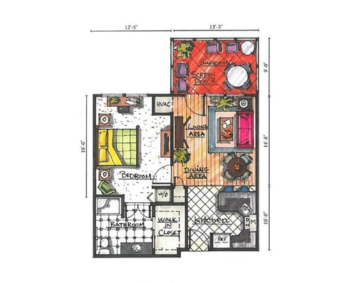 Architectural floor plan of a resident unit