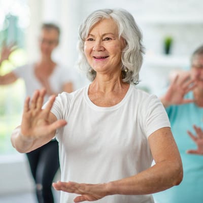 Residents participating in a joyful activity class