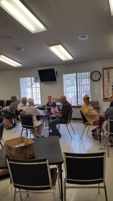 Residents enjoying conversation in a common area