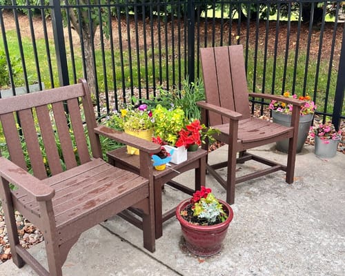 Chairs and potted plants in a garden area