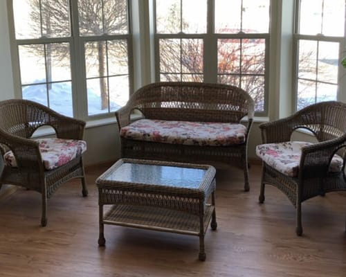 Cozy seating arrangement in a sunlit common area