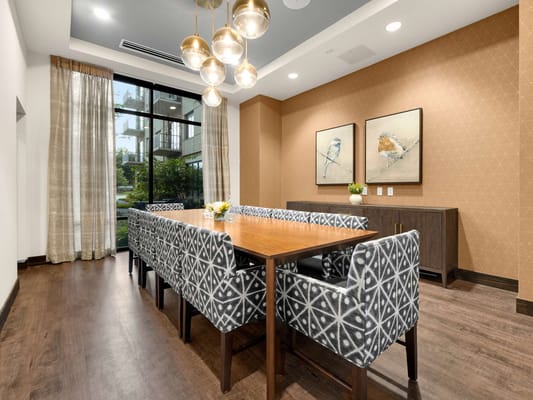 Stylish dining room with modern decor and natural light
