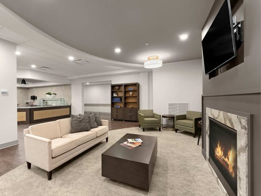 Cozy lounge area with seating and modern decor