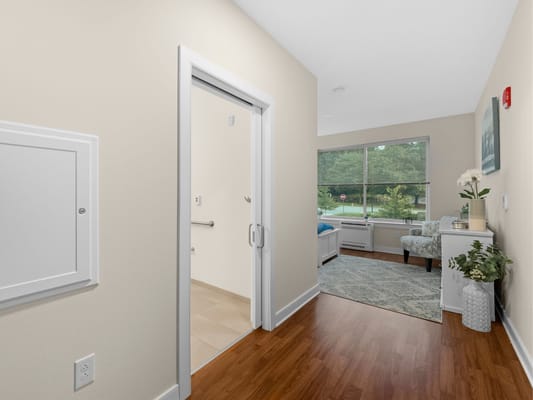 Interior view of a resident room with natural light