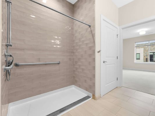Accessible shower area with grab bars