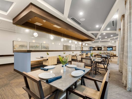 Dining area with elegant table settings and decor