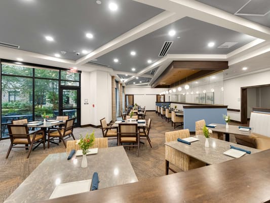 Dining area with stylish tables and chairs