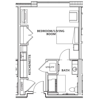 Architectural floor plan of a resident unit