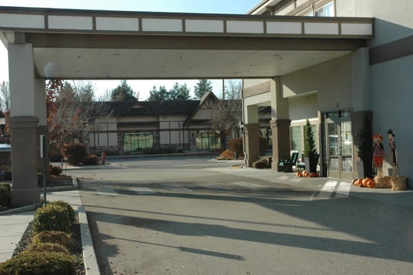 Main entrance of Edgewood Spring Creek facility with autumn decorations