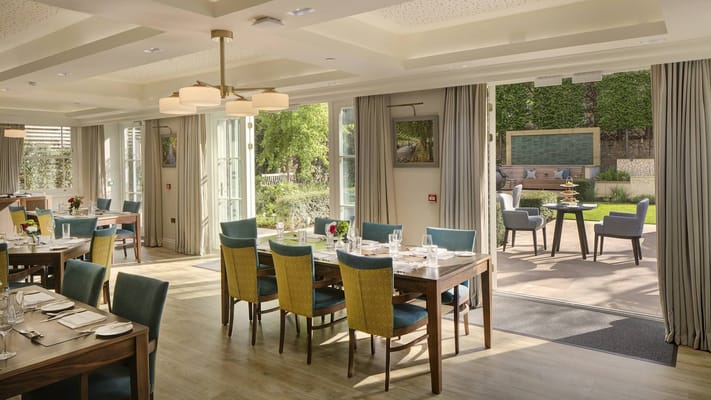Bright dining room with indoor-outdoor access