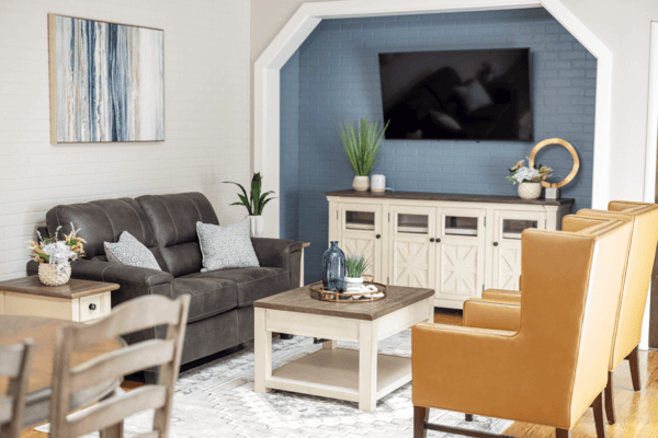 Cozy common area with seating and decorative elements