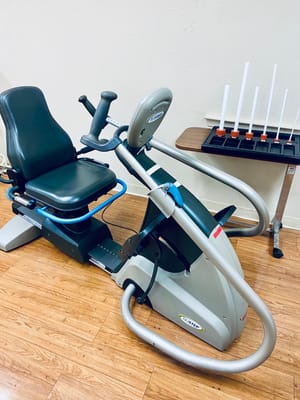 Therapeutic exercise equipment in a therapy room