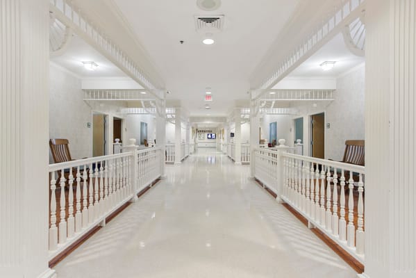 Bright hallway in a senior living facility