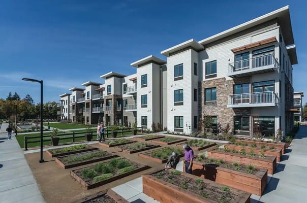 View of the facility's exterior and garden area