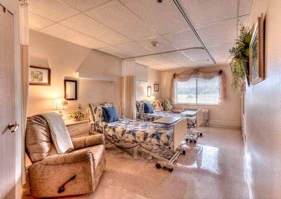 Interior view of a shared bedroom in a nursing home