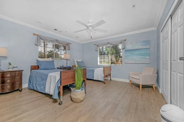 Bright and airy resident room with two beds