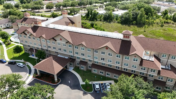 Aerial view of Discovery Village At Tampa Palms showing the exterior and surroundings