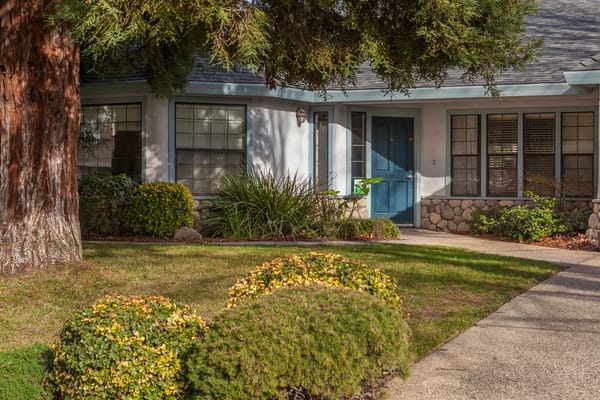 Exterior view of a senior living facility entrance