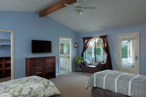 Cozy interior of a resident room with furniture