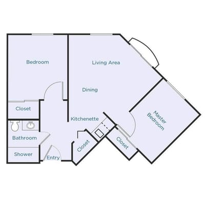 Architectural floor plan of a senior living unit