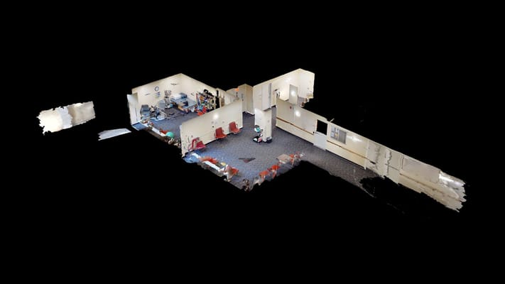 Overview of a facility interior with seating and common areas