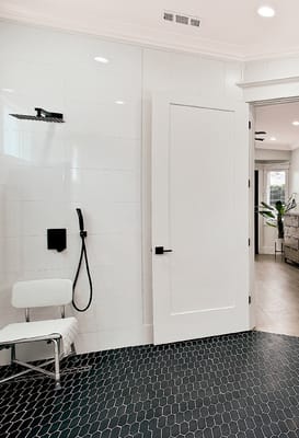 Bright, modern bathroom with accessible features