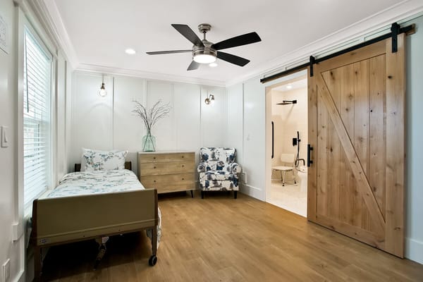 Well-designed private resident room with amenities