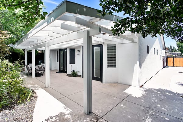 Outdoor patio area of a senior care facility
