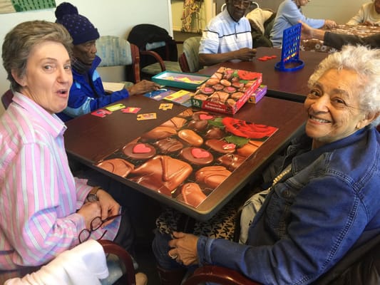 Residents engaged in an interactive game activity