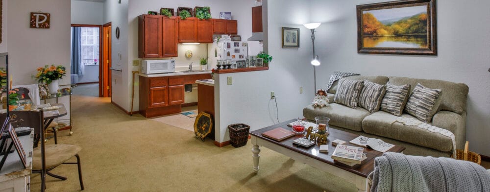 Cozy interior of a resident room with kitchen