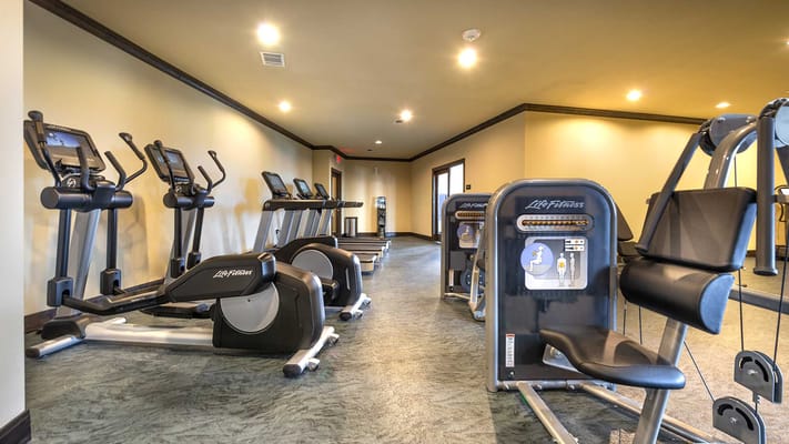 Well-equipped fitness room with gym machines