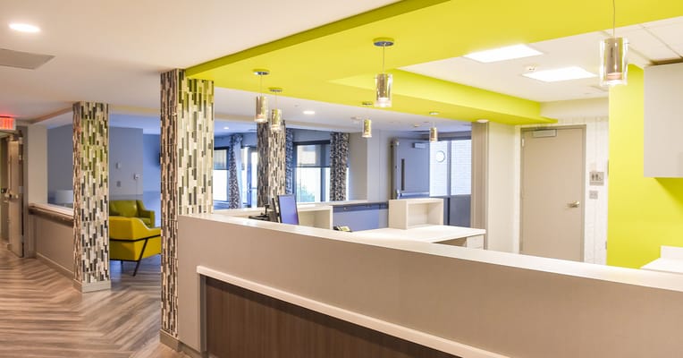 Bright and modern reception area of the facility