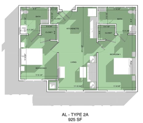 Architectural floor plan of a senior living unit