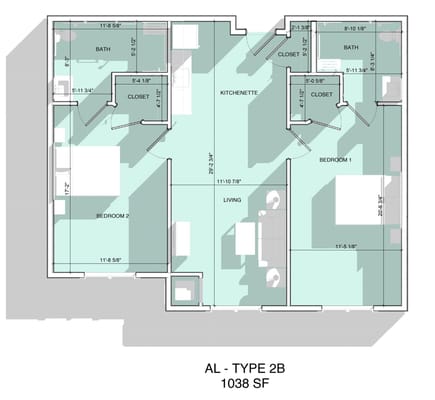 Architectural floor plan of a living unit layout