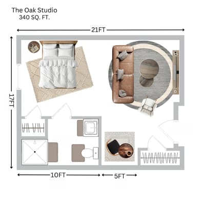 Architectural floor plan of a studio apartment