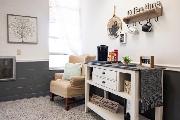 Coffee station in a cozy common area