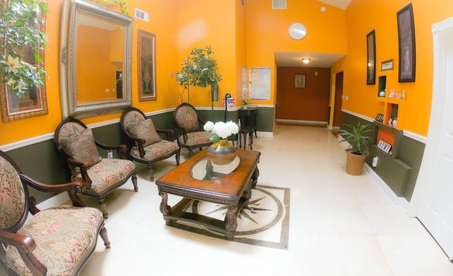 Bright and welcoming interior lobby area with seating