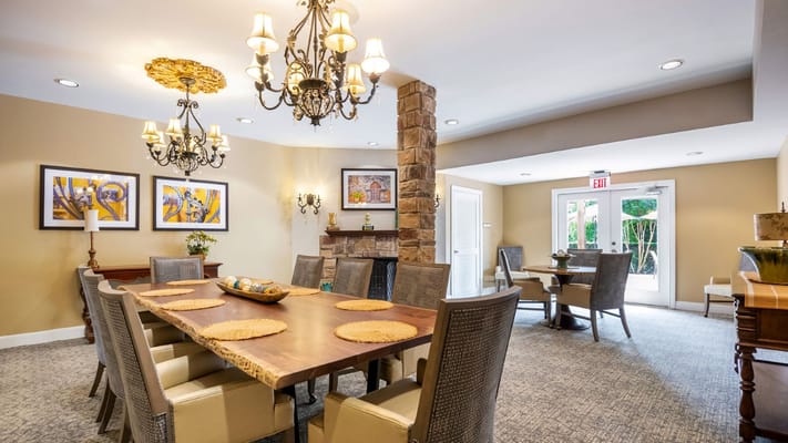 Dining area with elegant decor and seating
