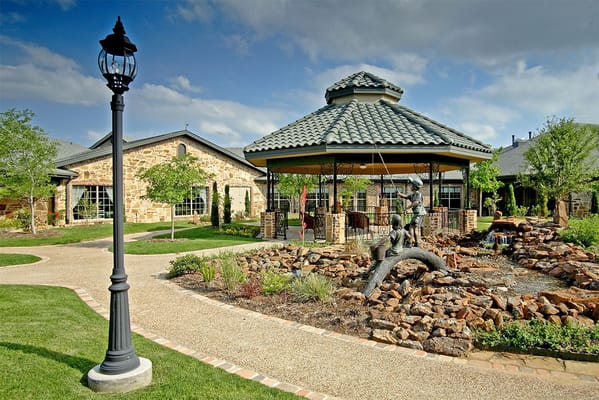 Beautiful outdoor gazebo in a landscaped garden