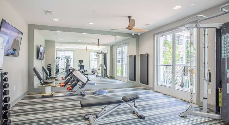 Interior view of a fitness room with equipment