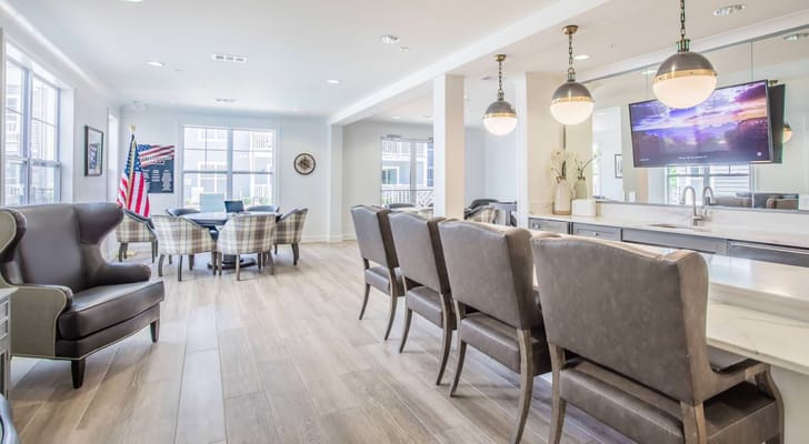 Bright and modern common area with seating