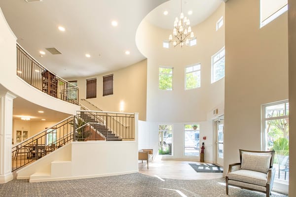 Interior view of a bright facility lobby area