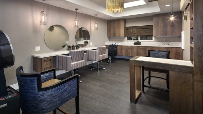 Bright salon area with modern decor and furnishings