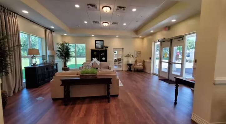 Bright interior common area with cozy seating