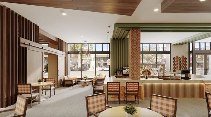 Bright activity space with seating and modern decor