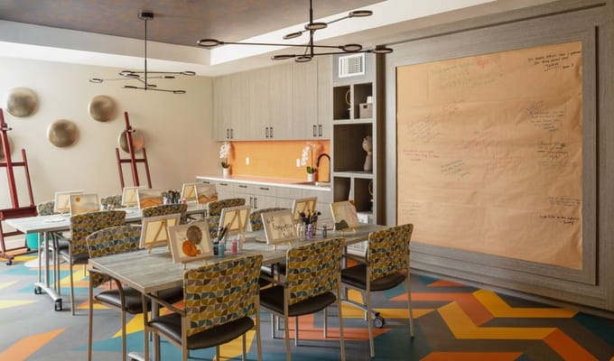 Bright activity room set up for craft work