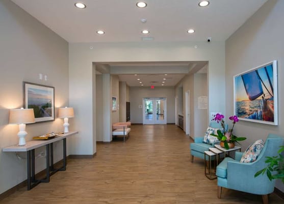Interior view of a welcoming common area with seating