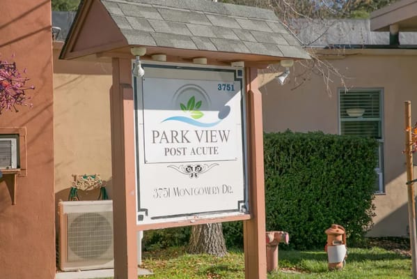 Exterior sign for Park View Post Acute nursing facility