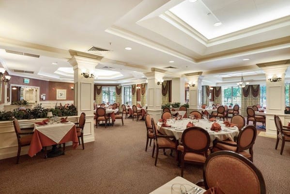 Elegant dining room with round tables and decor