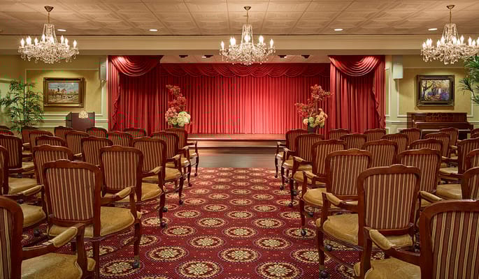 Interior view of a performance space with empty seating